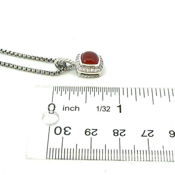 David Yurman Carnelian Diamonds Chain Necklace 16" 7 mm Silver Estate DY658 - Picture 8 of 8